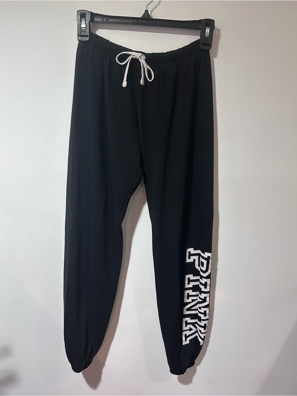 PINK Victoria's Secret Black Track Joggers with White Logo